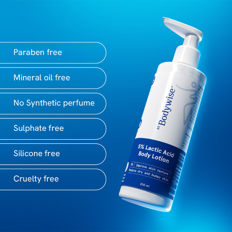 Be Bodywise 5% Lactic Acid Body Lotion - For 24H Moisturization, Improved Skin Texture, Smooth Skin