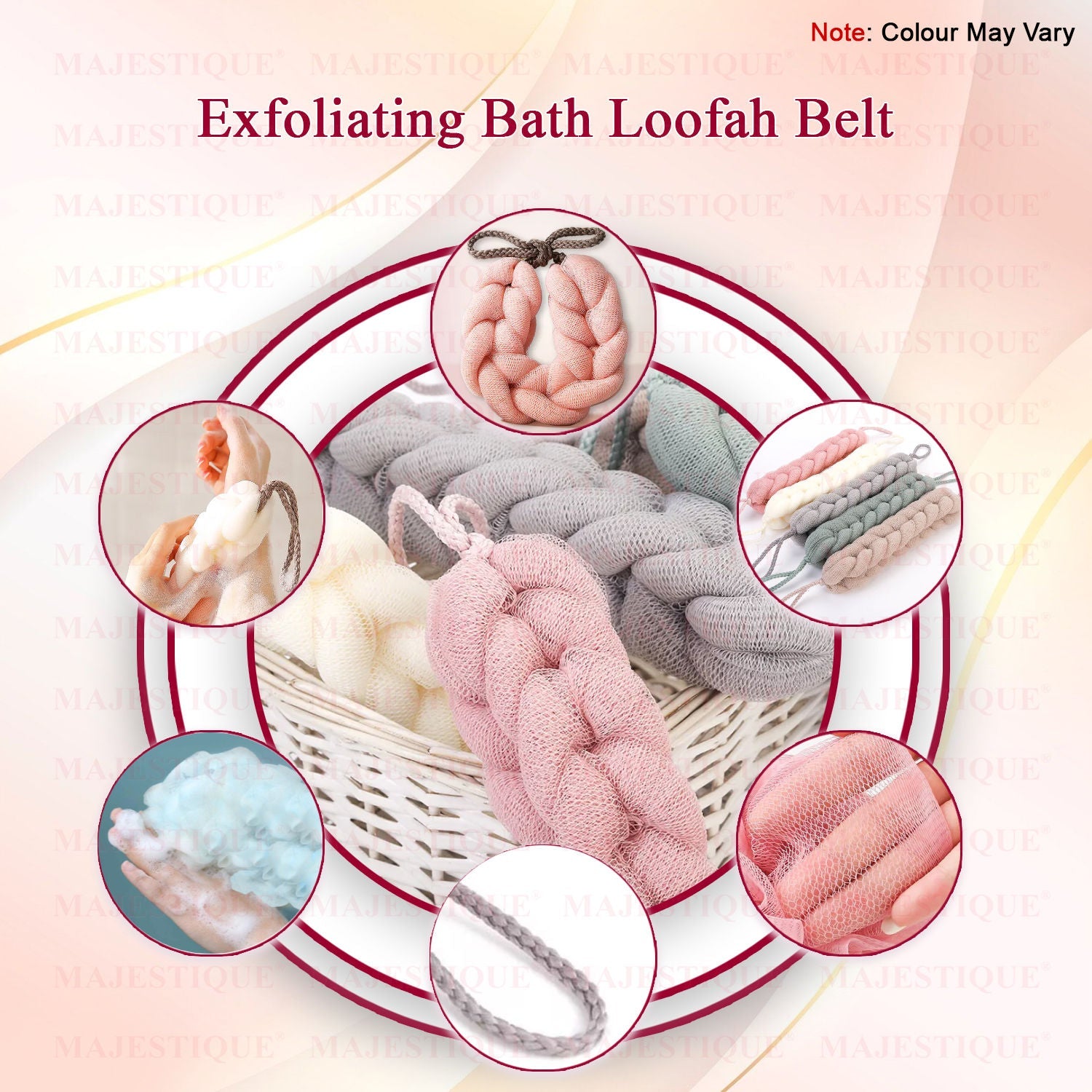 Majestique Mesh Bath Belt Shower Sponge (Color May Vary)