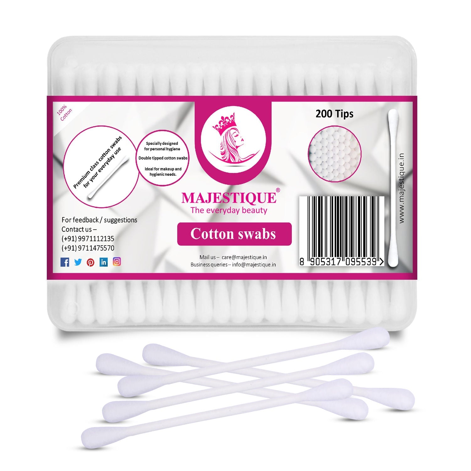 Majestique Cotton Swabs, 200 Tips