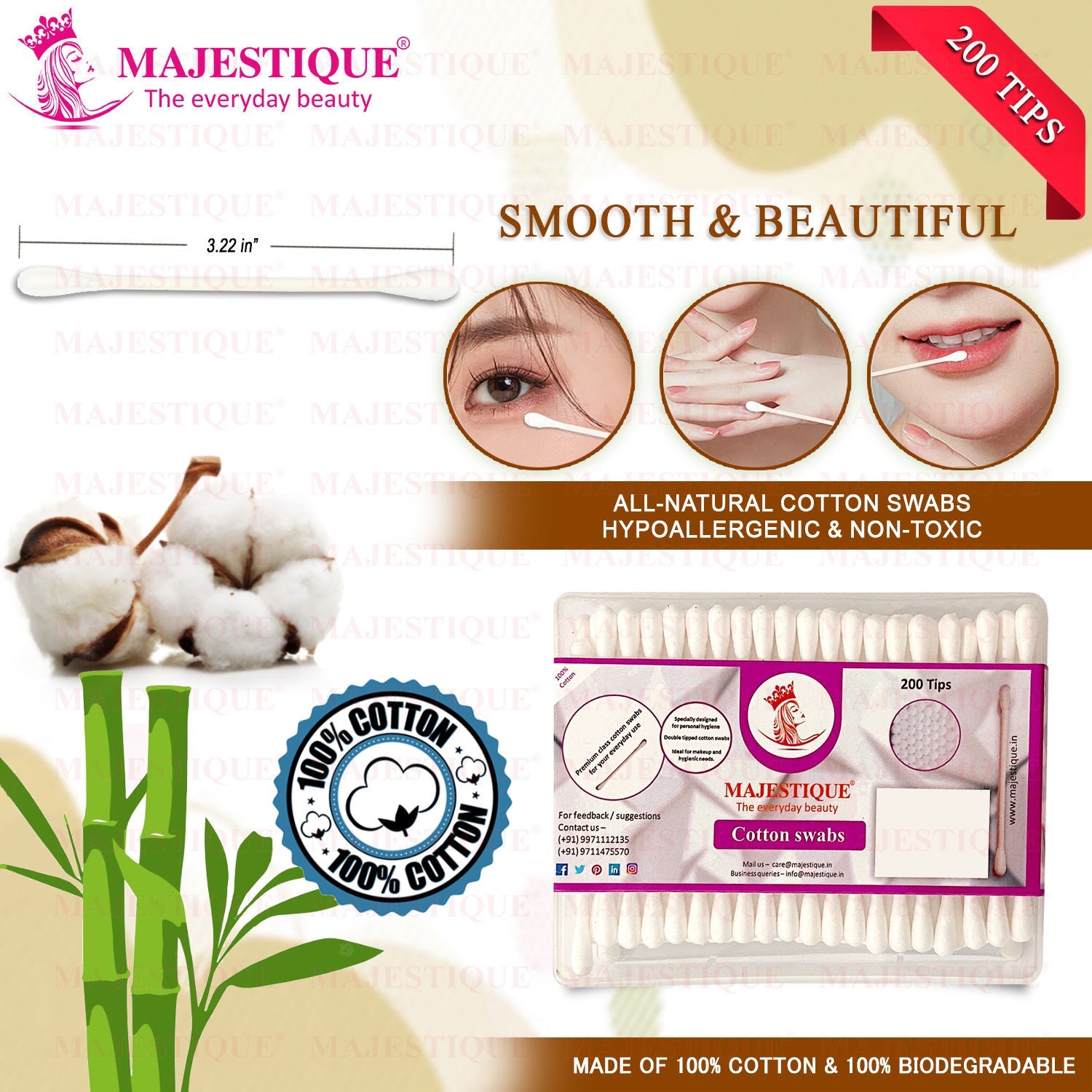 Majestique Cotton Swabs, 200 Tips