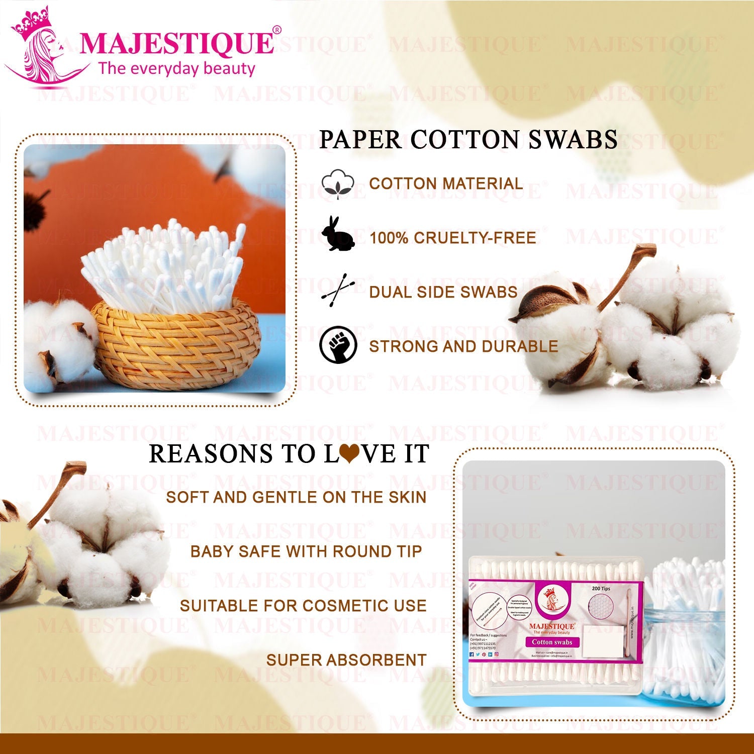 Majestique Cotton Swabs, 200 Tips