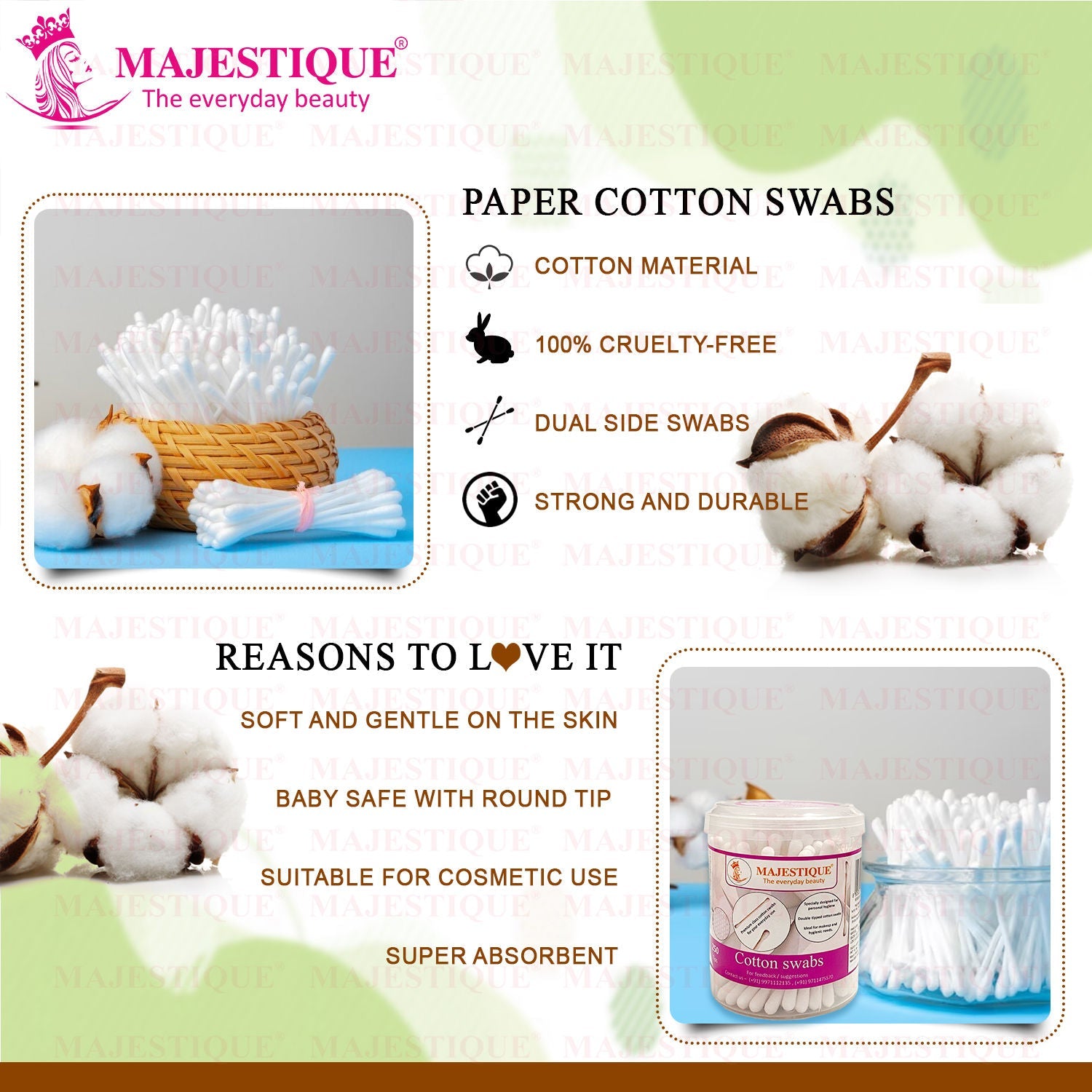 Majestique Cotton Swabs, 250 Tips