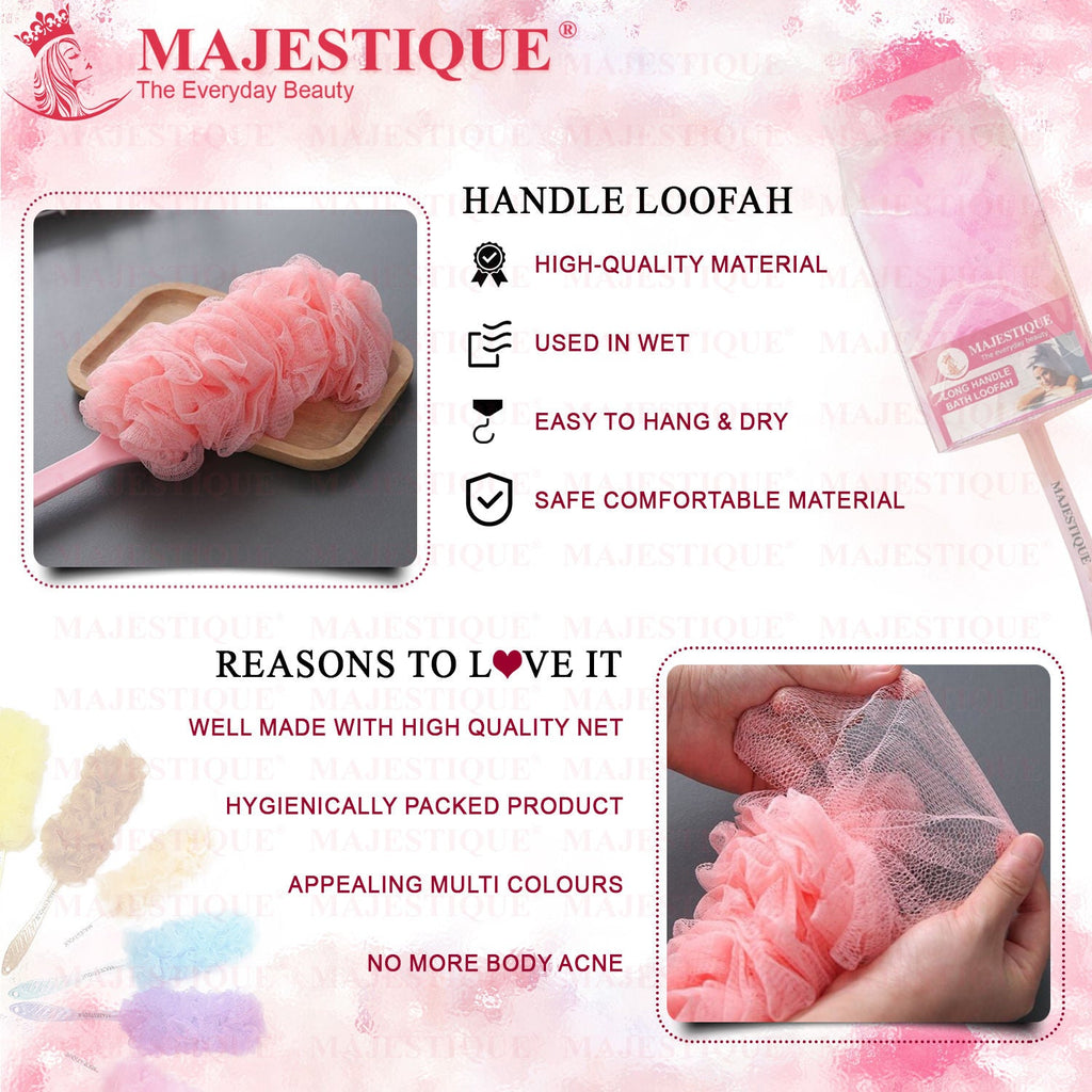Majestique Long Handle Bath Loofah (Colour May Vary)