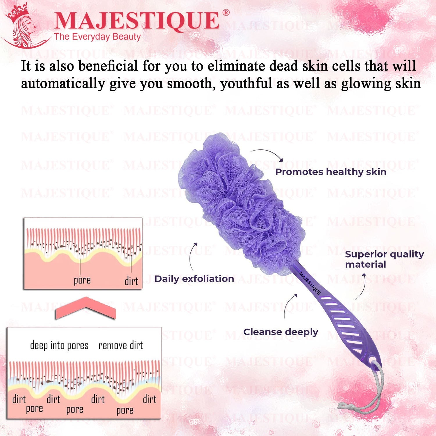 Majestique Long Handle Bath Loofah (Colour May Vary)