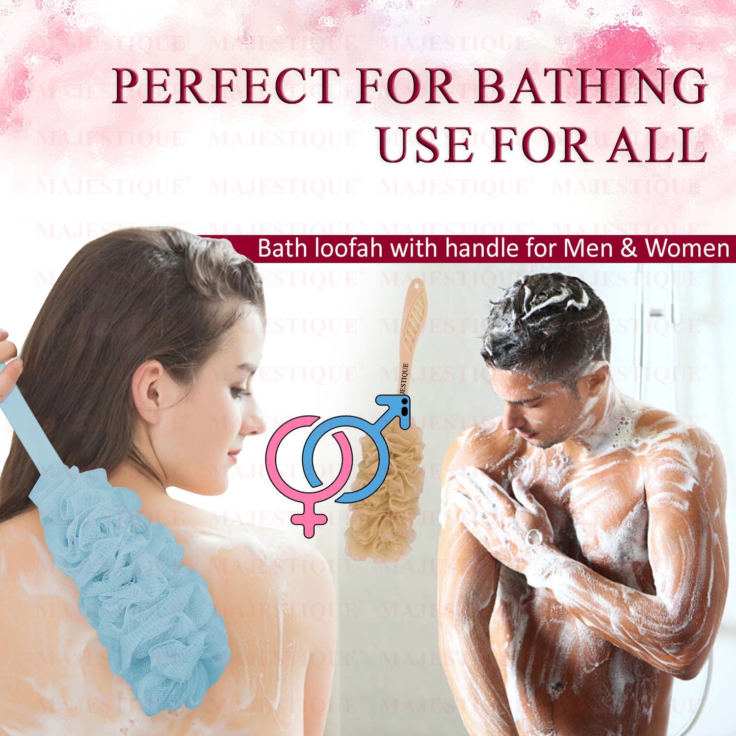 Majestique Long Handle Bath Loofah (Colour May Vary)
