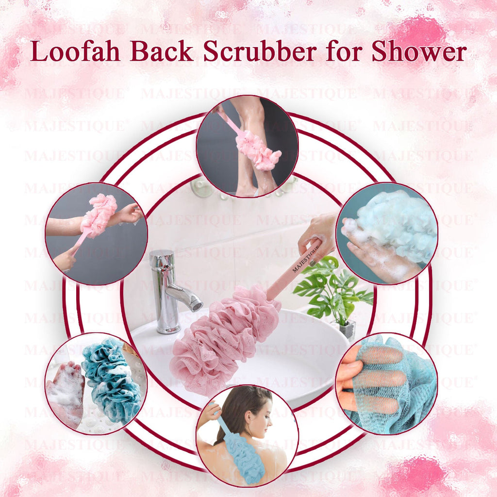 Majestique Long Handle Bath Loofah (Colour May Vary)