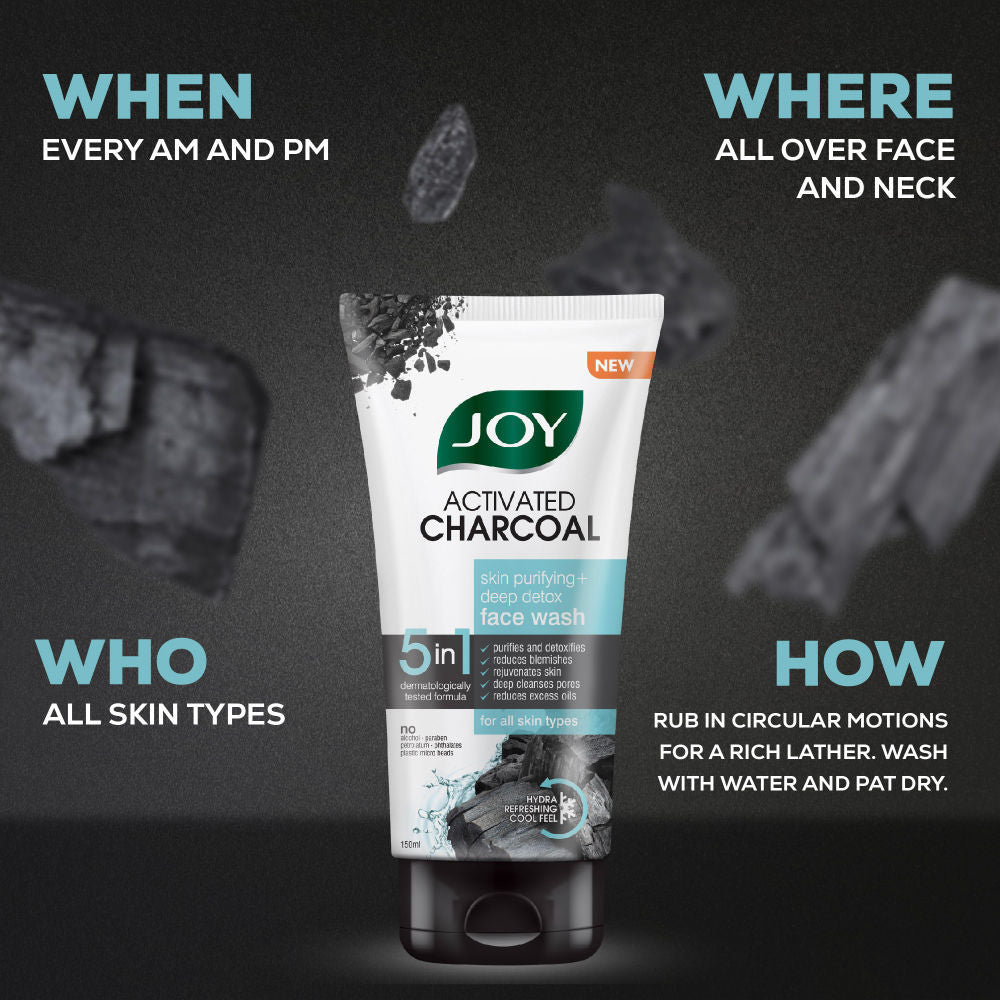 Joy Activated Charcoal Face Wash For Oily Skin To Controls Oil & Removes Dirt & Blackheads