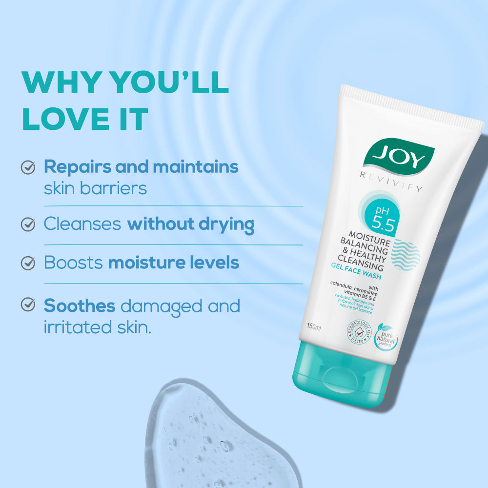 Joy pH 5.5 Hydrating Gel Face Wash for Sensitive Skin, Restores Skin Barrier