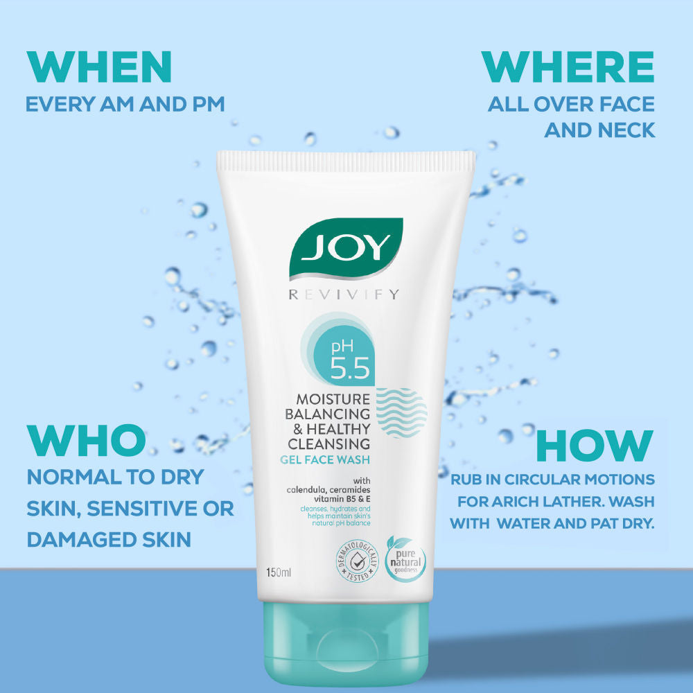 Joy pH 5.5 Hydrating Gel Face Wash for Sensitive Skin, Restores Skin Barrier