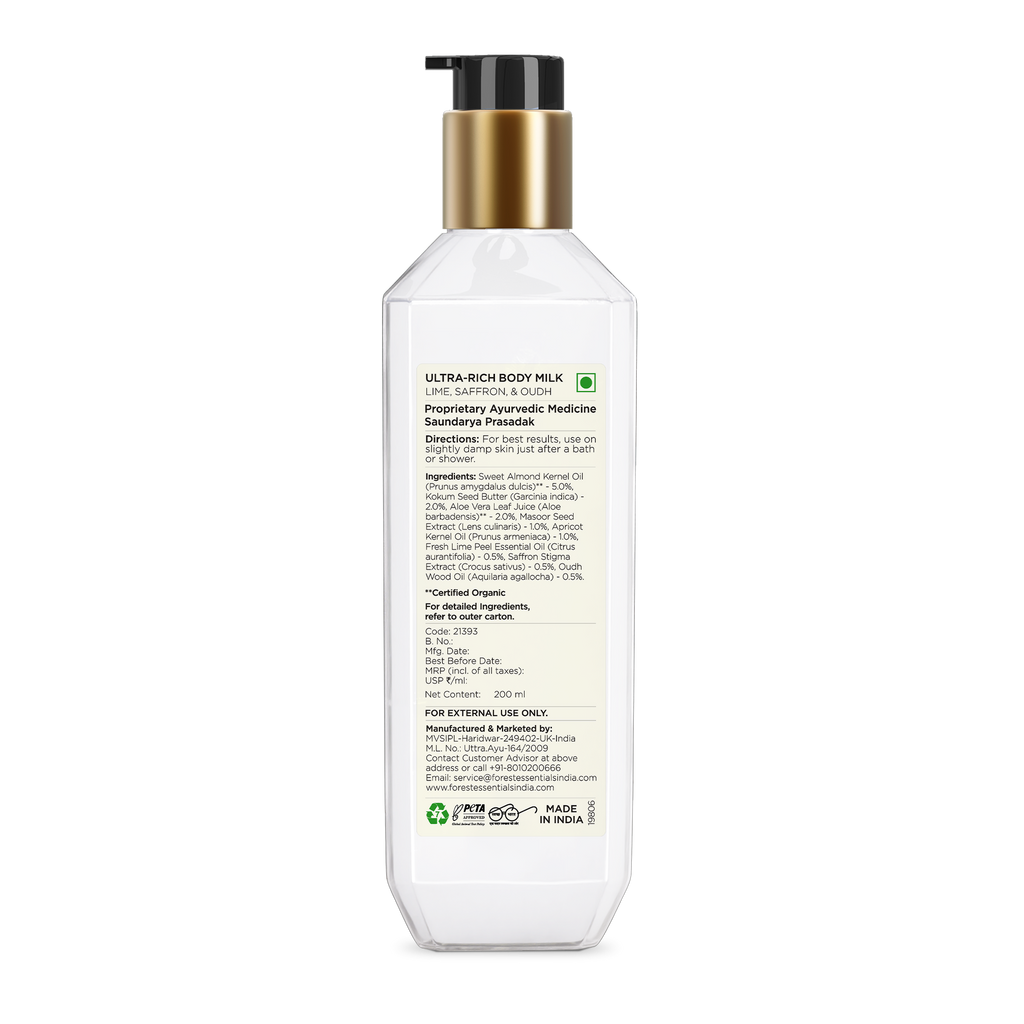 Forest Essentials Ultra-Rich Lime Saffron & Oudh Natural Body Milk