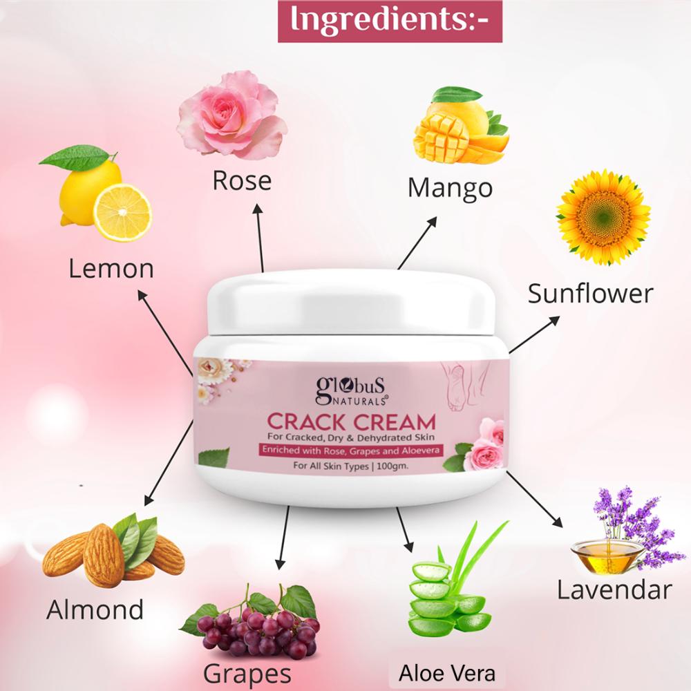 Globus Naturals Heels & Feet Crack Cream Enriched with Aloevera Grapes & Rose