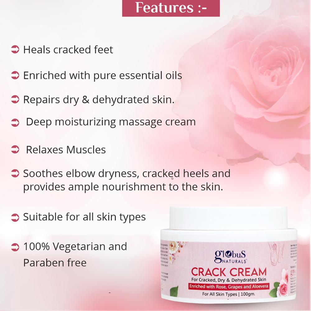 Globus Naturals Heels & Feet Crack Cream Enriched with Aloevera Grapes & Rose