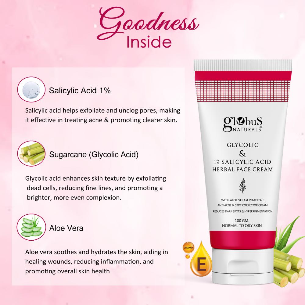 Globus Naturals Glycolic & 1% Salicylic Acid Herbal Face Cream