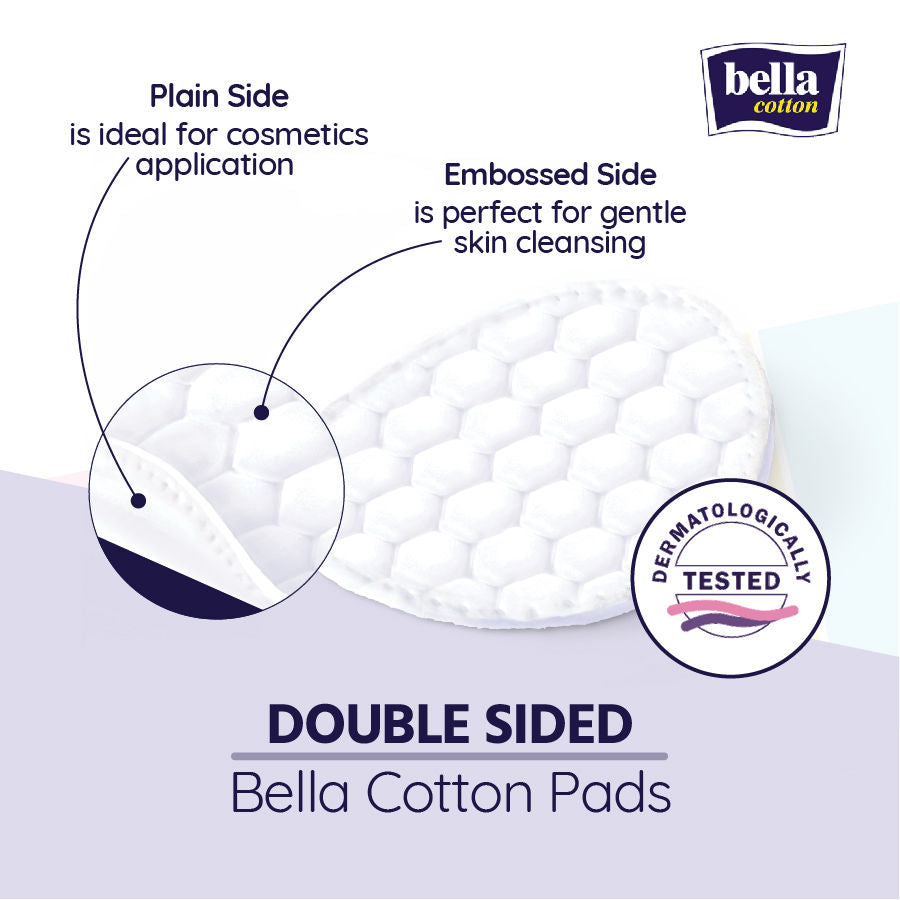 Bella Cotton Pads,100% Cotton, Double Sided, Skin Cleaning (Eye, Face), Nail Polish Removal