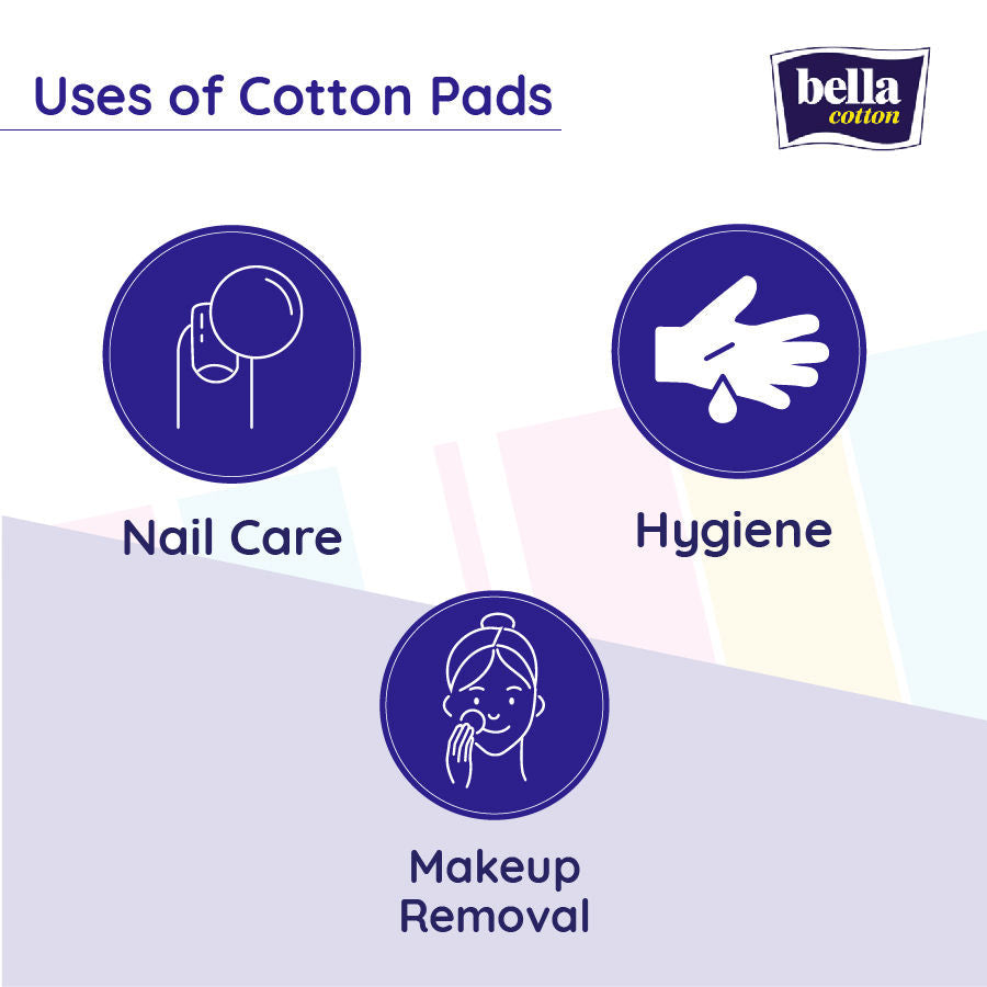 Bella Cotton Pads,100% Cotton, Double Sided, Skin Cleaning (Eye, Face), Nail Polish Removal