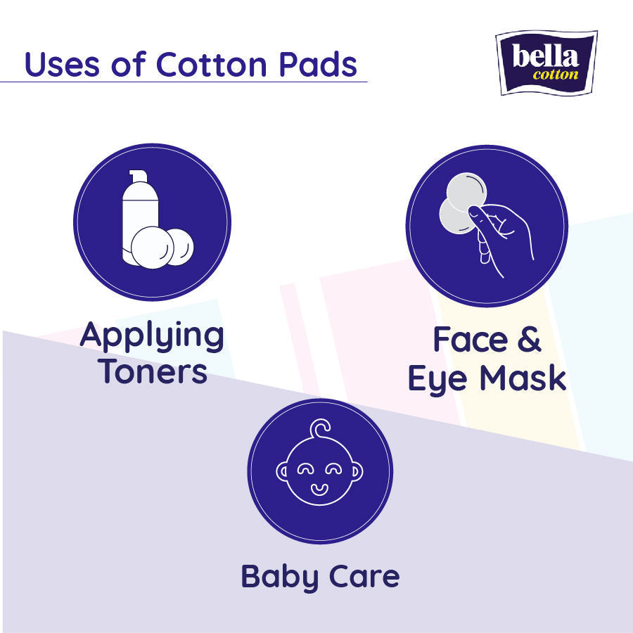 Bella Cotton Pads,100% Cotton, Double Sided, Skin Cleaning (Eye, Face), Nail Polish Removal