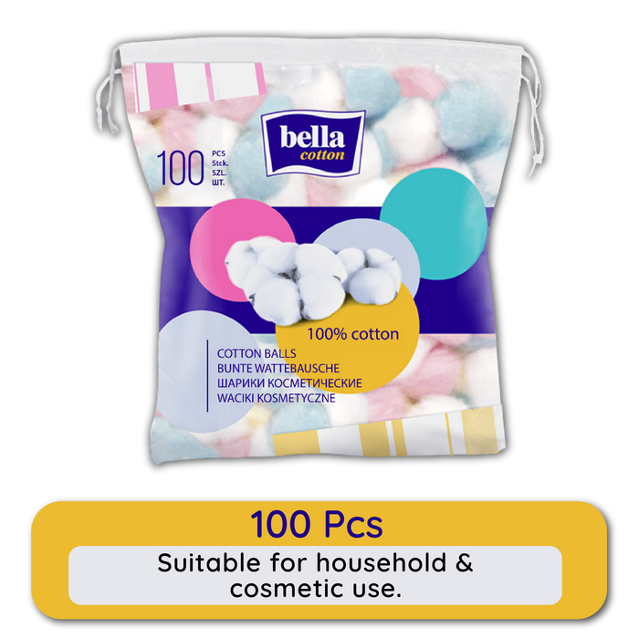 Bella Cotton Balls, 100% Cotton, Soft, Highly Absorbent,Makeup Removal, Nail Polish Removal