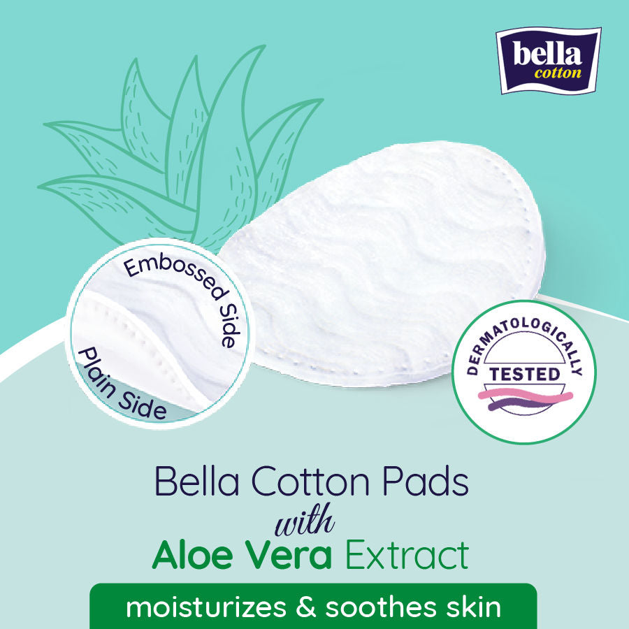 Bella Cotton Pads With Aloe vera Extracts, 100% Cotton, Makeup Removal, Nail Polish Removal