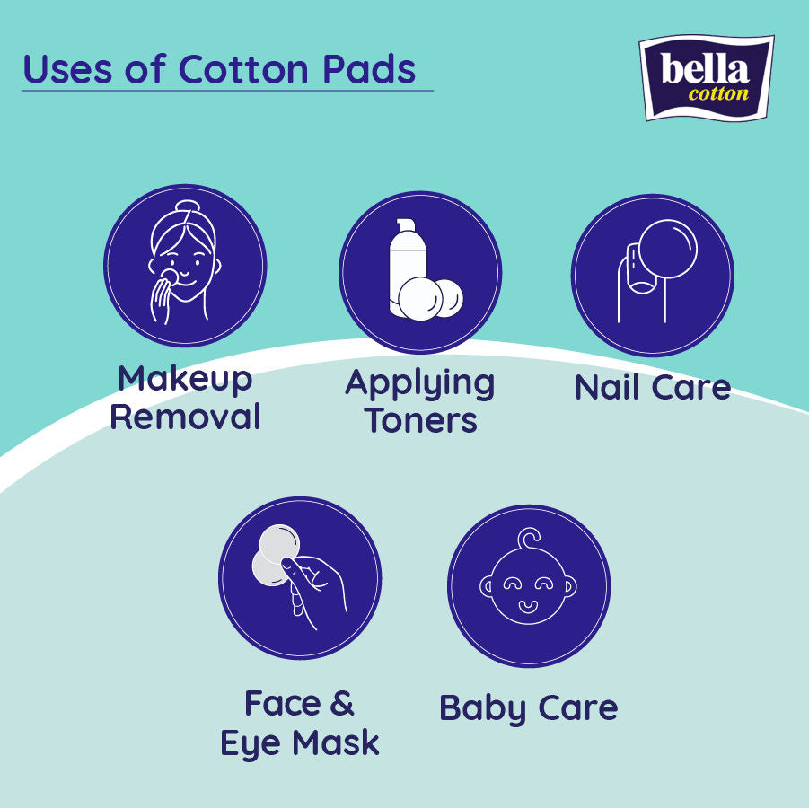 Bella Cotton Pads With Aloe vera Extracts, 100% Cotton, Makeup Removal, Nail Polish Removal