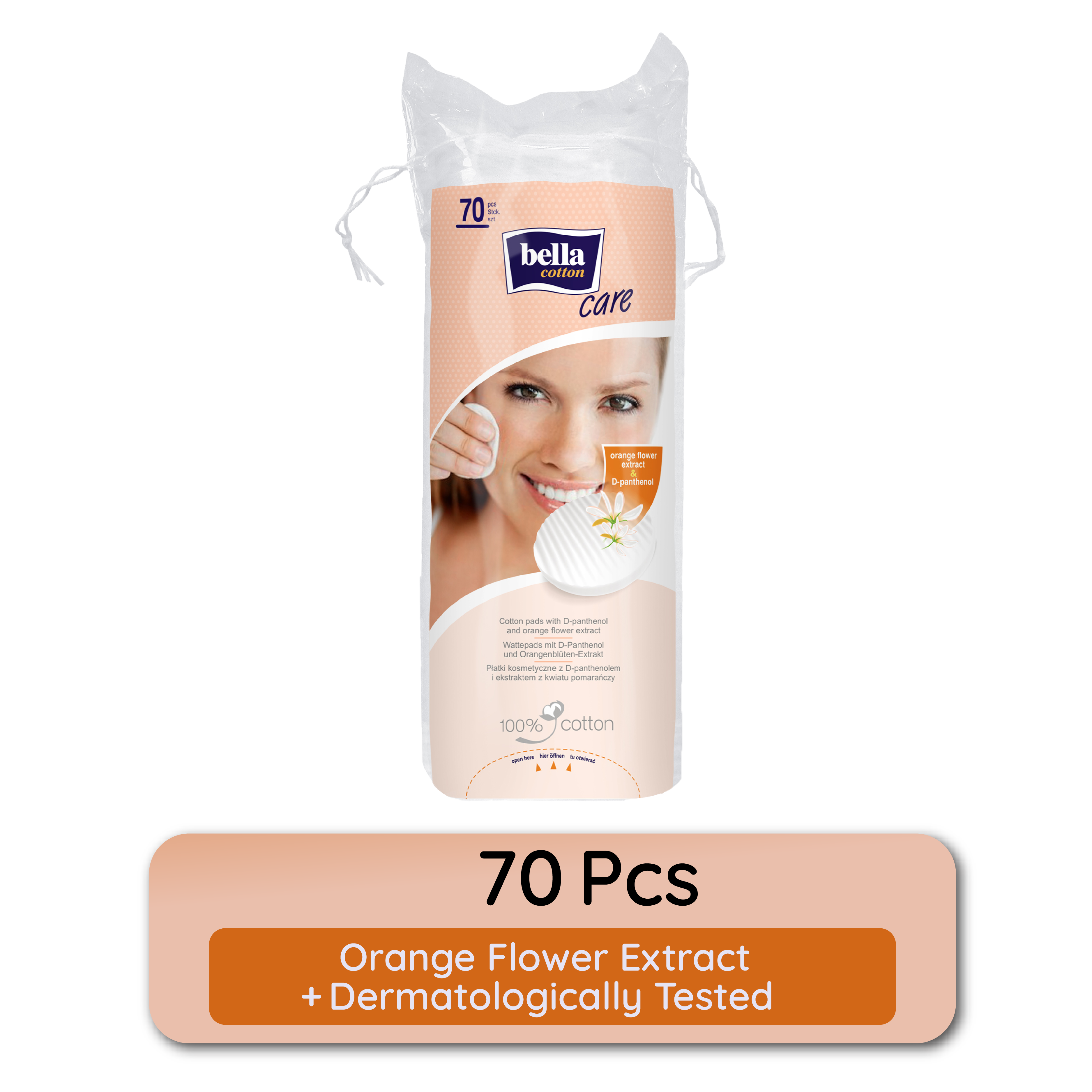 Bella Cotton Pads With D Panthenol & Orange Blossom Extracts, 100% Cotton, Double Sided