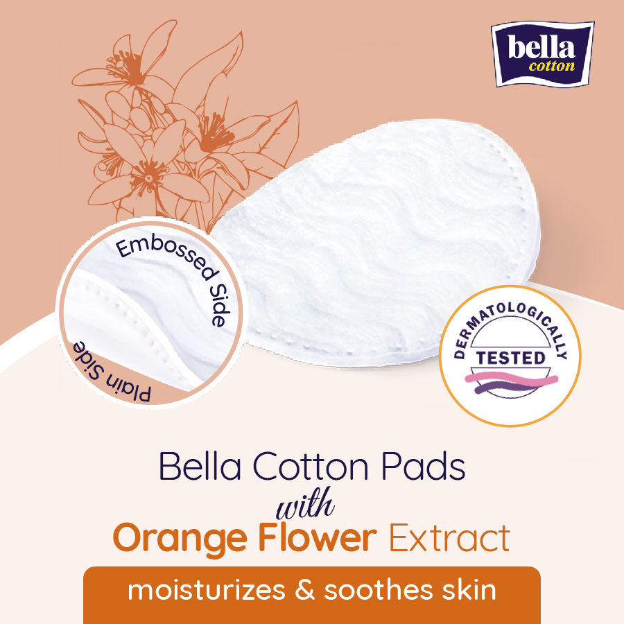 Bella Cotton Pads With D Panthenol & Orange Blossom Extracts, 100% Cotton, Double Sided