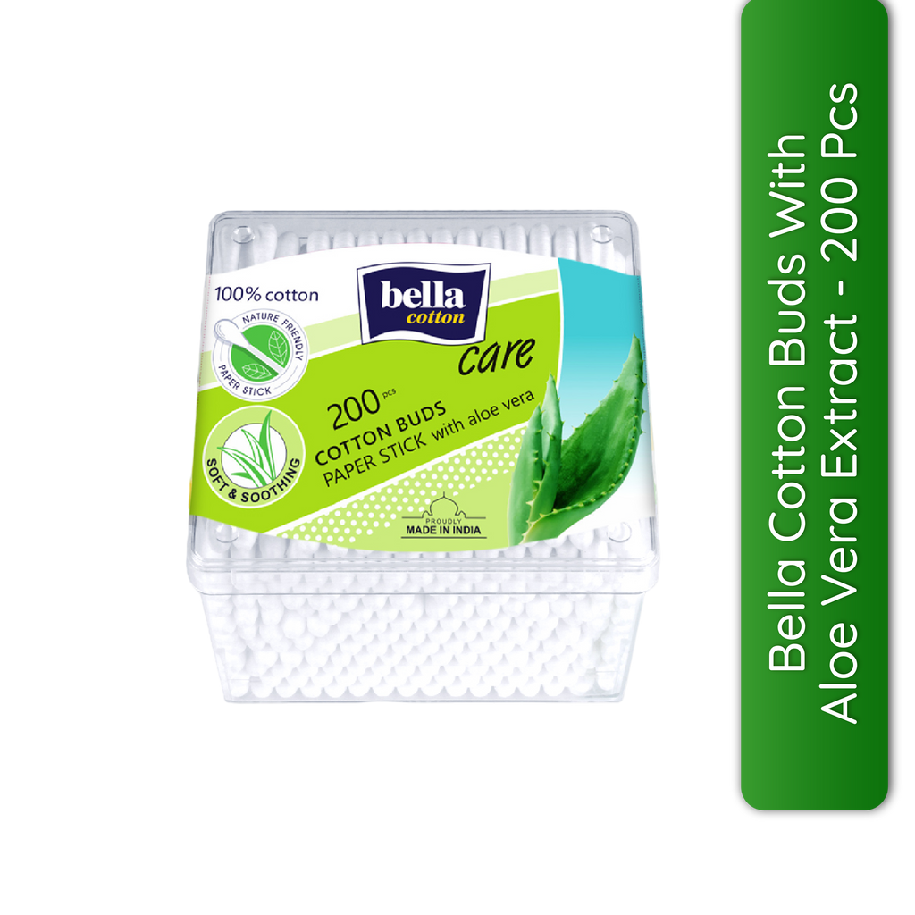 Bella Cotton Buds with Paper Stick, Soft and Gentle, 100% Cotton, With Aloe Vera Extract
