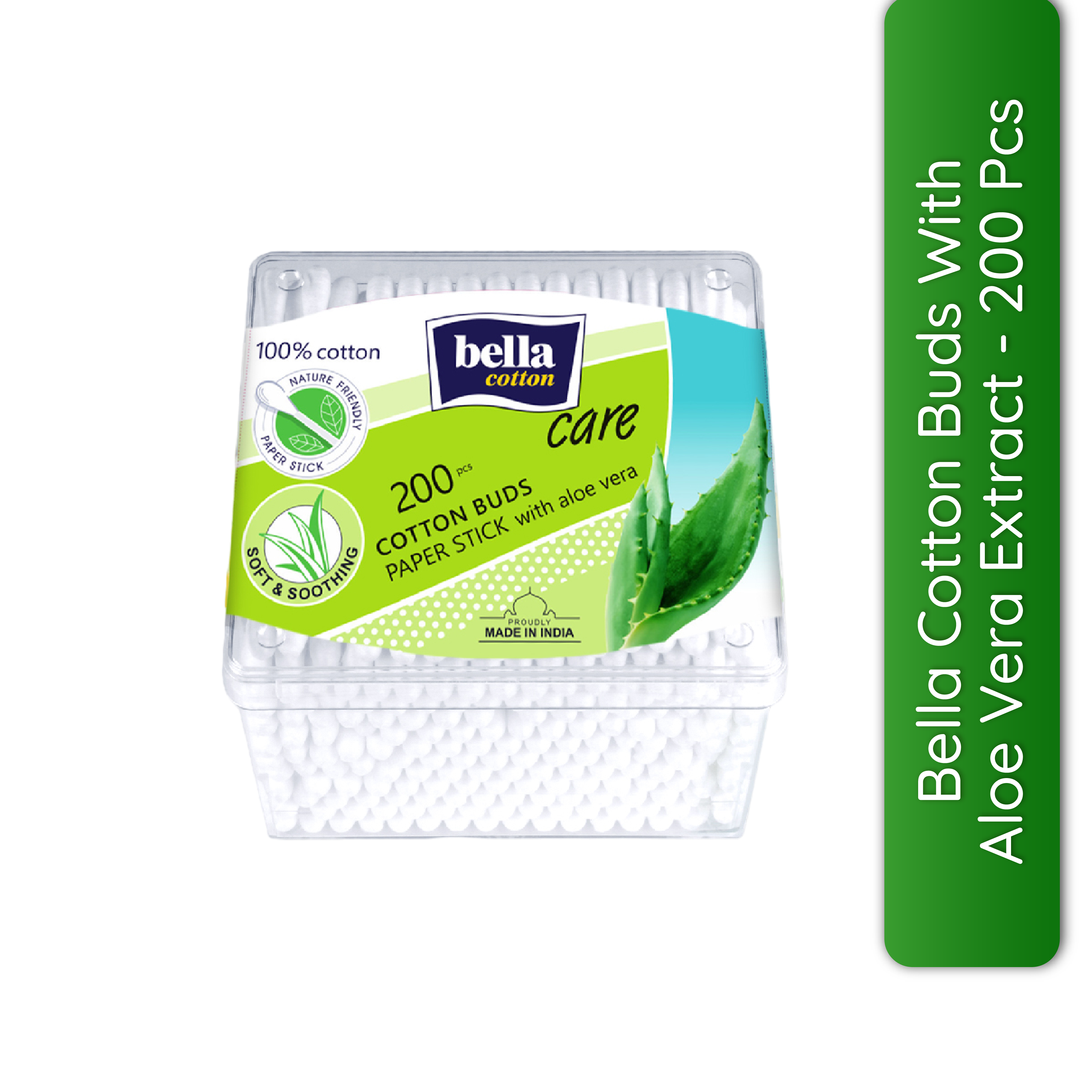 Bella Cotton Buds with Paper Stick, Soft and Gentle, 100% Cotton, With Aloe Vera Extract