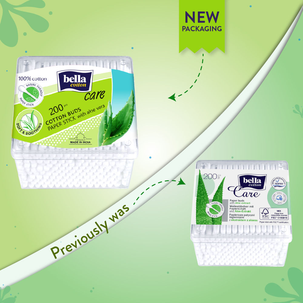 Bella Cotton Buds with Paper Stick, Soft and Gentle, 100% Cotton, With Aloe Vera Extract