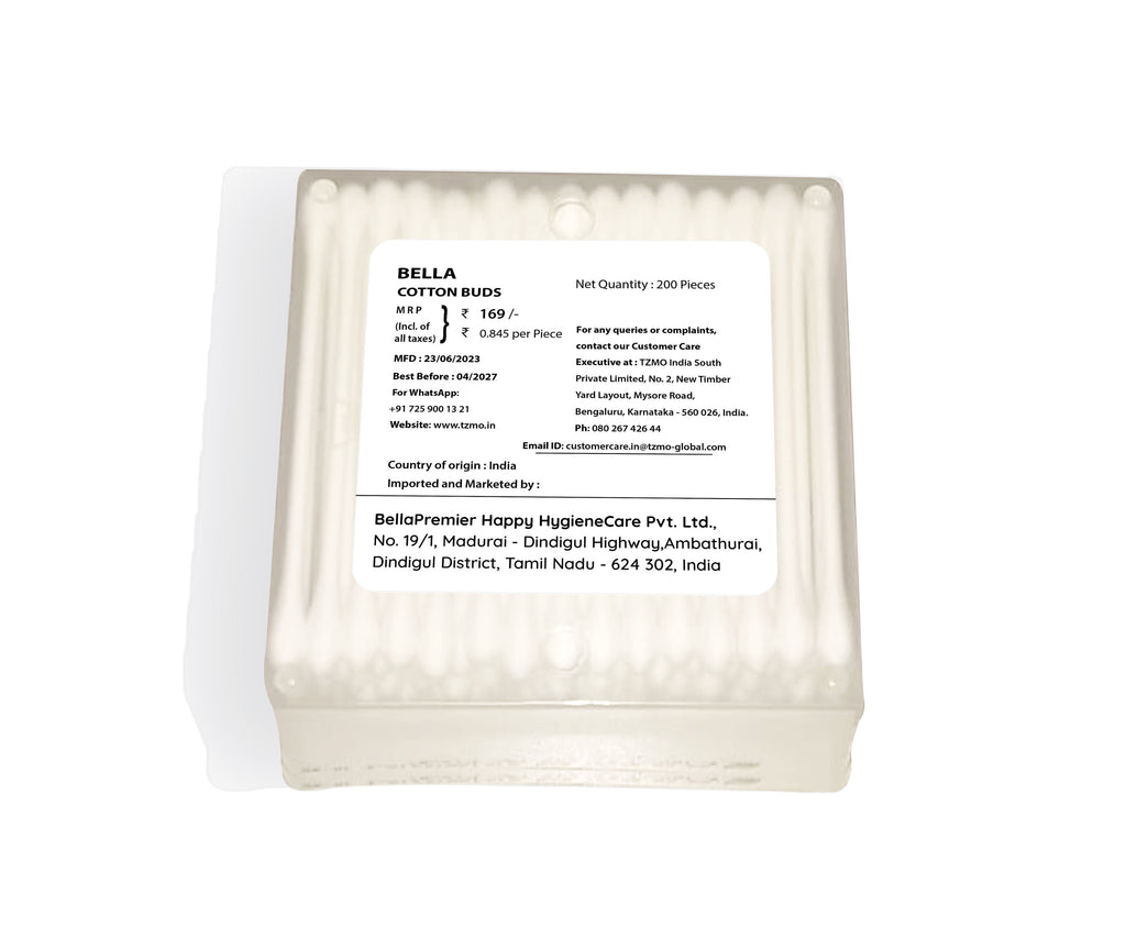 Bella Cotton Buds with Paper Stick, Soft and Gentle, 100% Cotton, With Aloe Vera Extract