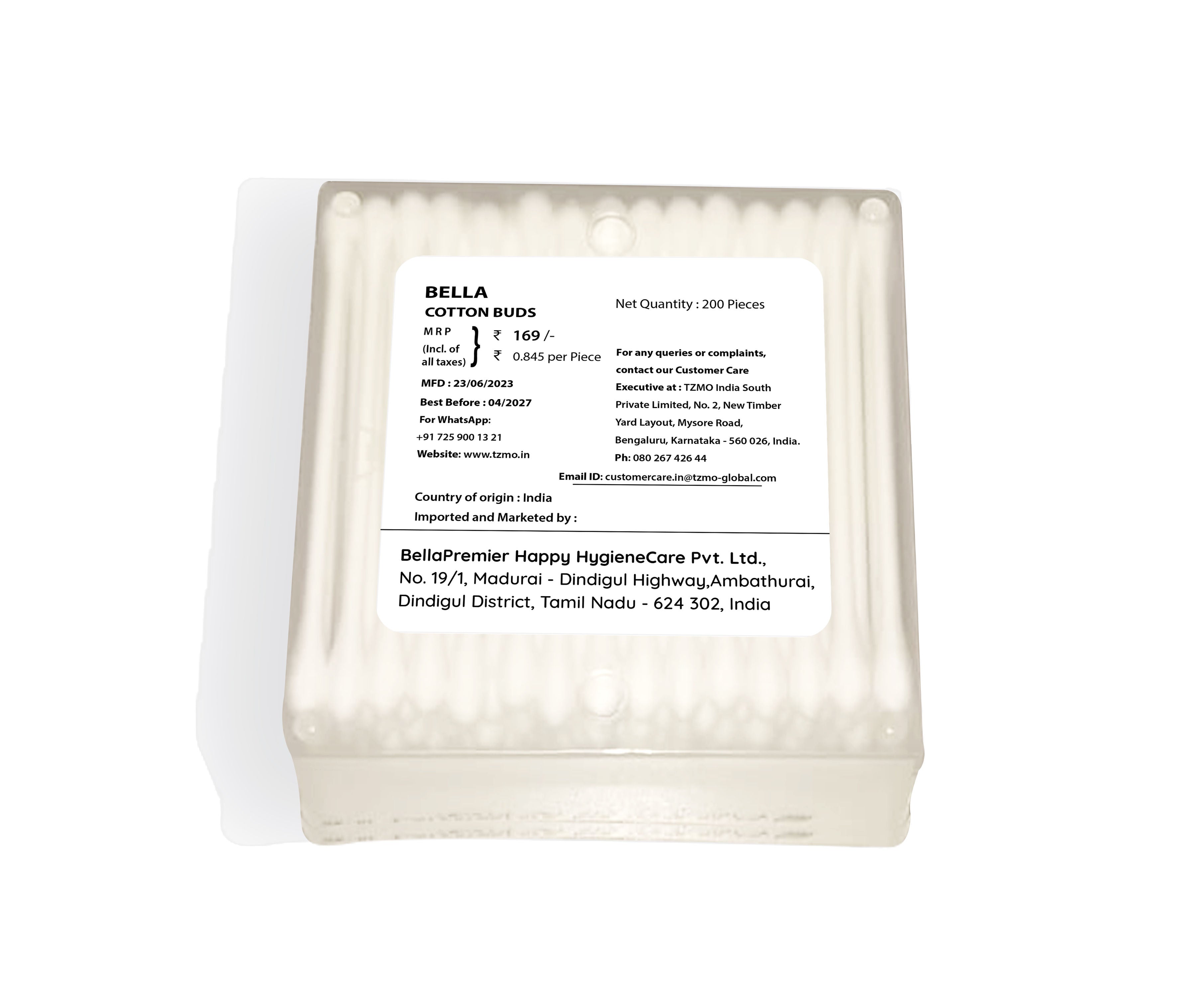 Bella Cotton Buds with Paper Stick, Soft and Gentle, 100% Cotton, With Aloe Vera Extract