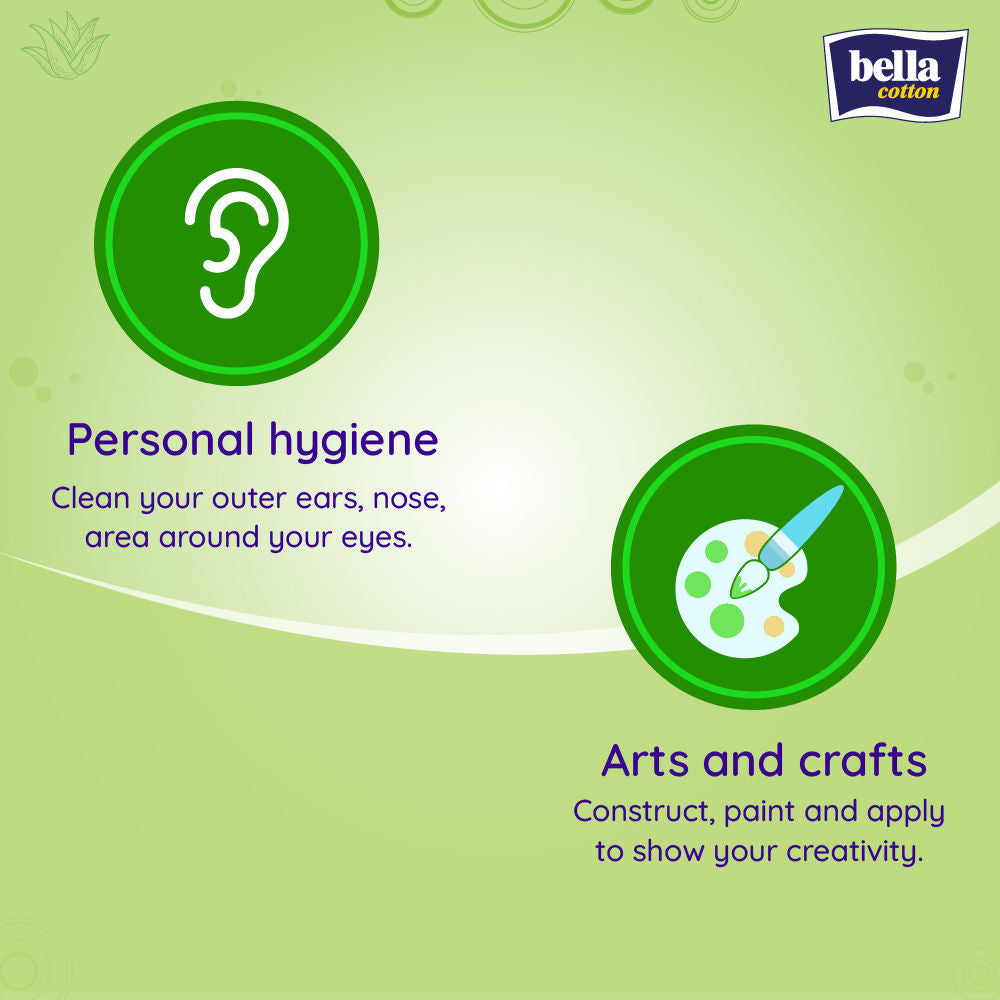 Bella Cotton Buds with Paper Stick, Soft and Gentle, 100% Cotton, With Aloe Vera Extract