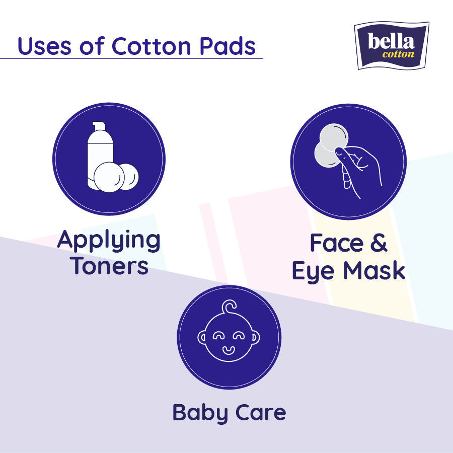 Bella Cotton Pads, 100% Cotton, Double Sided, Makeup Removal, Nail Polish Removal - Pack of 1