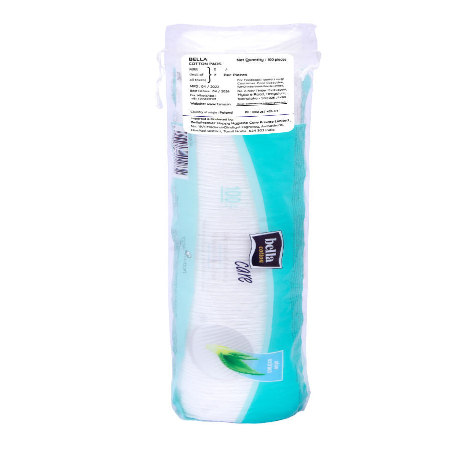 Bella Cotton Pads with Aloe vera Extracts, 100% Cotton, Double Sided, Nail Polish Removal
