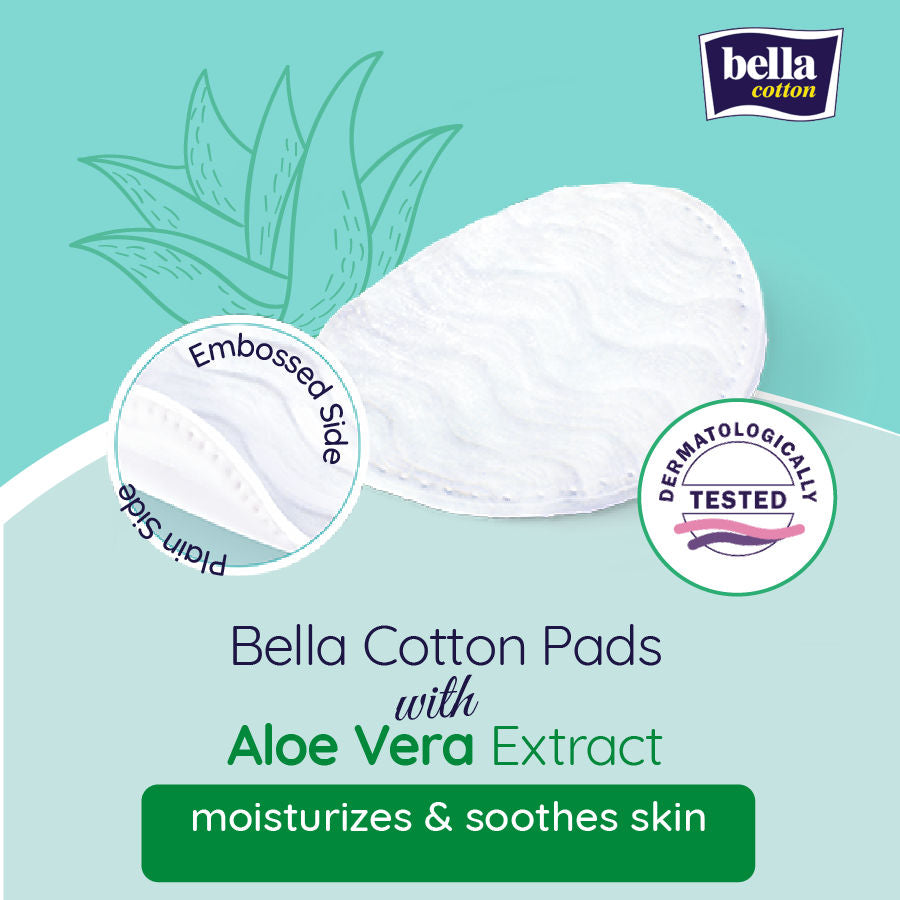 Bella Cotton Pads with Aloe vera Extracts, 100% Cotton, Double Sided, Nail Polish Removal