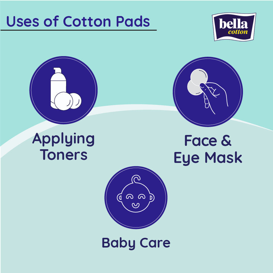 Bella Cotton Pads with Aloe vera Extracts, 100% Cotton, Double Sided, Nail Polish Removal