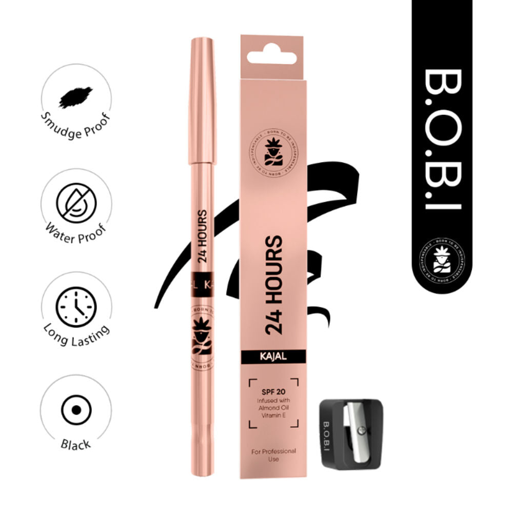 BOBI 24 Hour Black Kajal, Long Lasting, Smudge Proof, Waterproof, Deep Black, 1.5gm