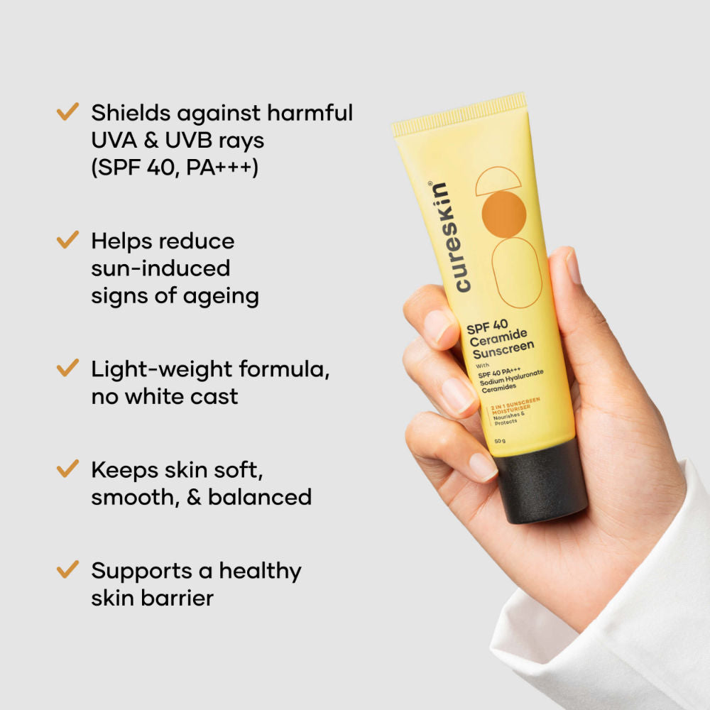 Cureskin Spf 40 Ceramide Sunscreen With Hyaluronic Acid, 2 In 1 Sunscreen Moisturiser