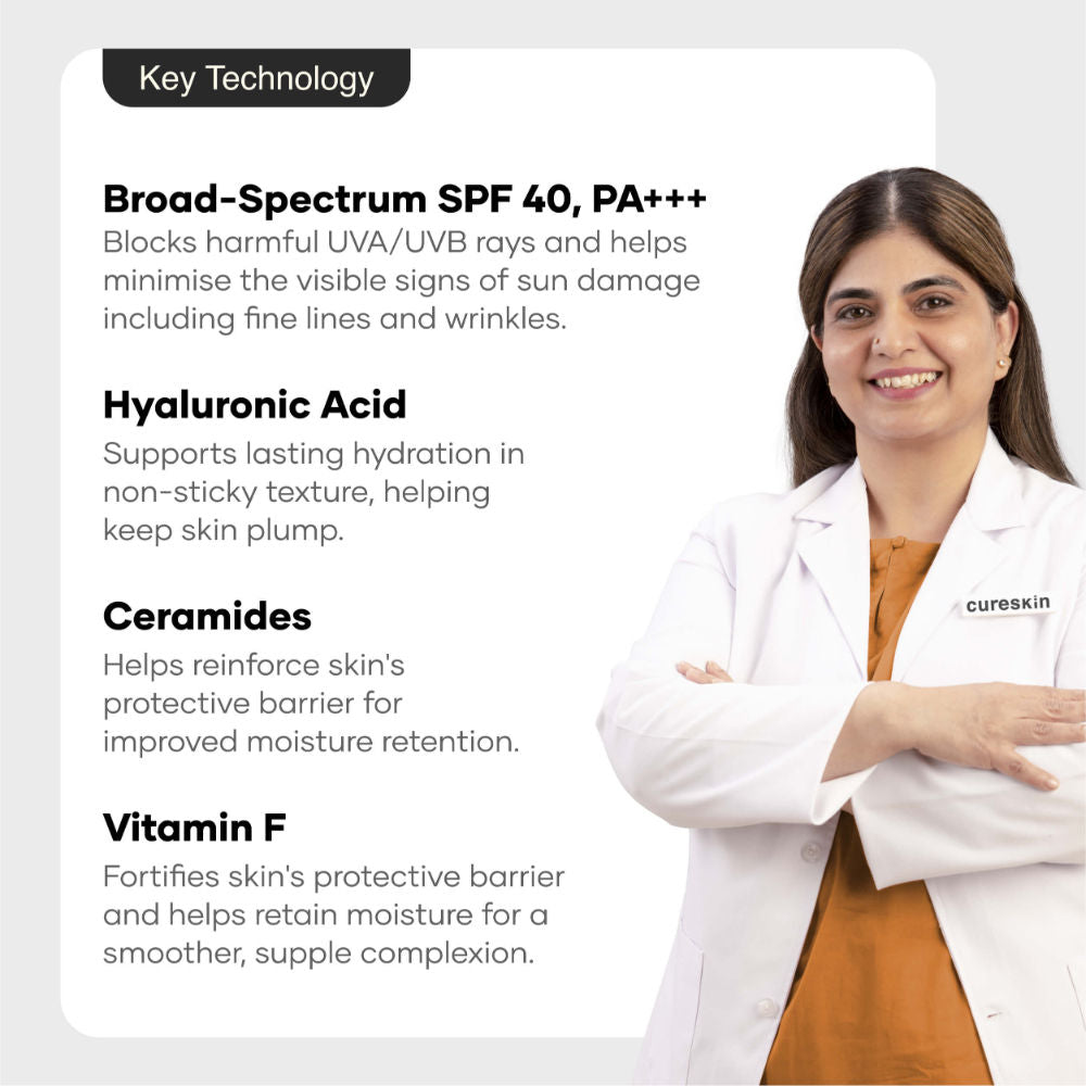 Cureskin Spf 40 Ceramide Sunscreen With Hyaluronic Acid, 2 In 1 Sunscreen Moisturiser