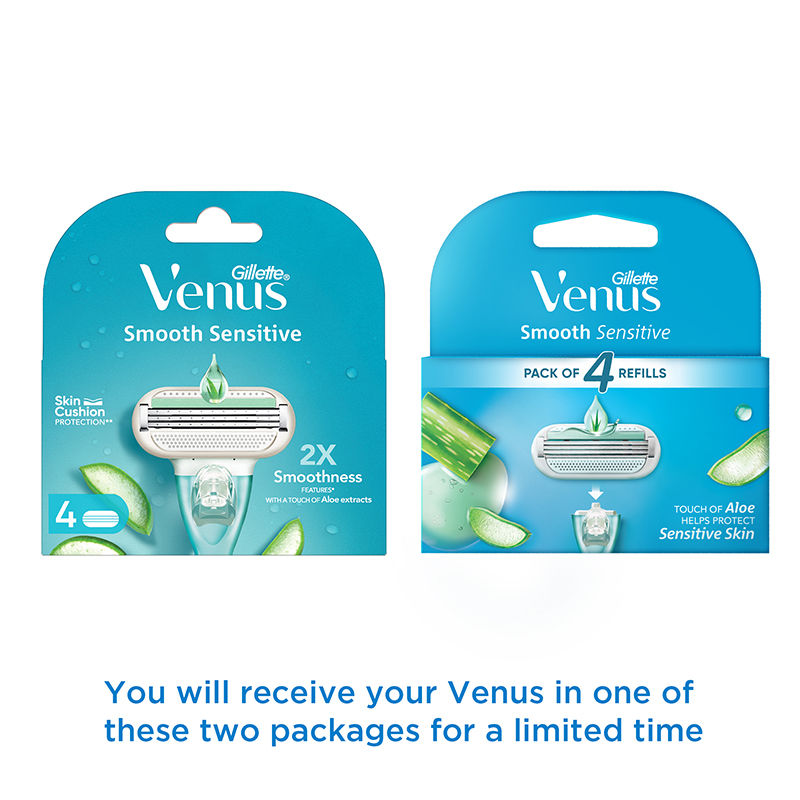 Gillette Venus Smooth Women Hair Removal Razor Blades Aloe Vera Glidestrip - 4 Pieces