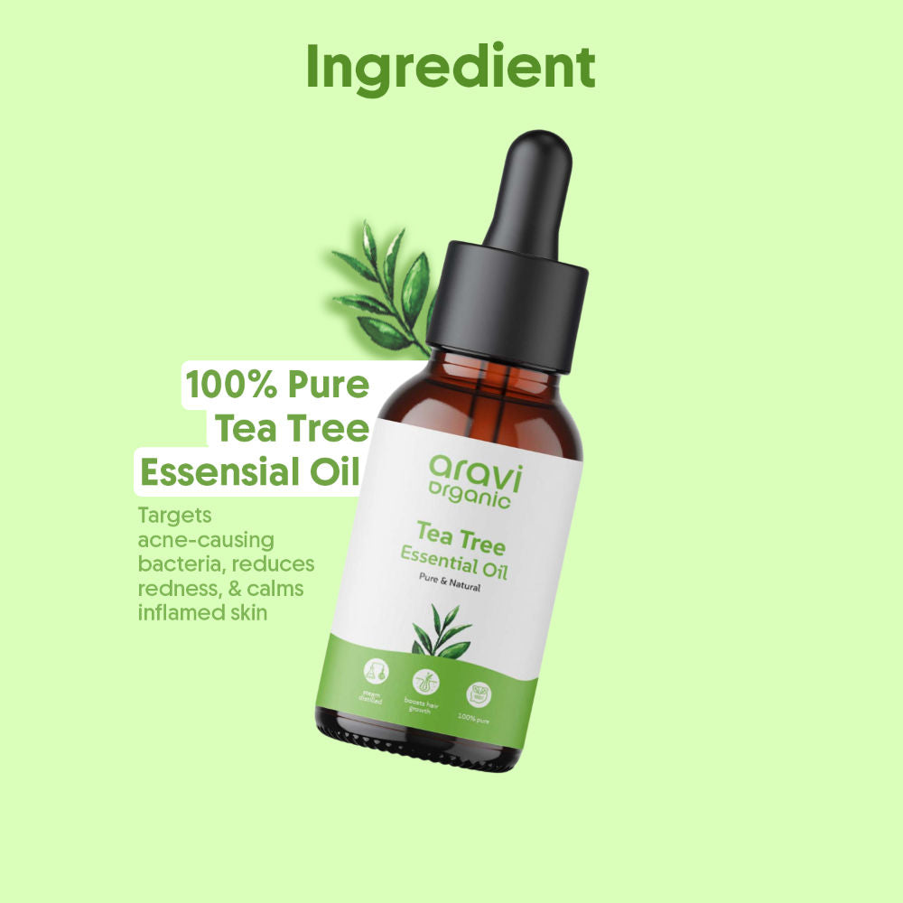 Aravi Organic 100% Pure Tea Tree Essential Oil For Acne & Skin, Tea Tree Oil For Dandruff Control