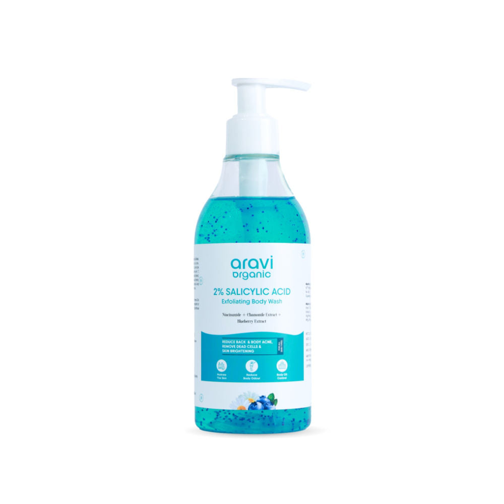 Aravi Organic 2% Salicylic Acid Exfoliating Body Wash - For Tan Removal, Body Acne & Strawberry Skin