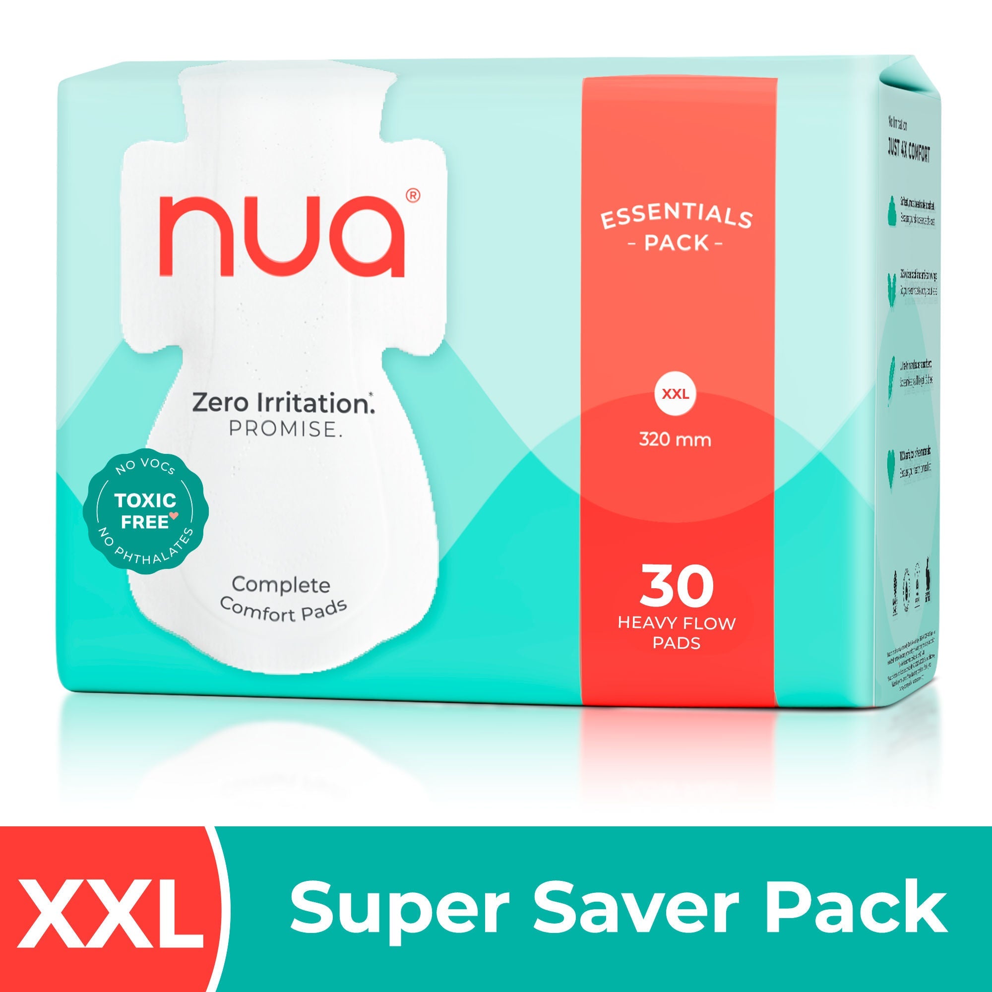 Nua Complete Comfort Pads Zero Irritation Promise Essentials Pack Super Saver 4x Comfort 100% Toxic