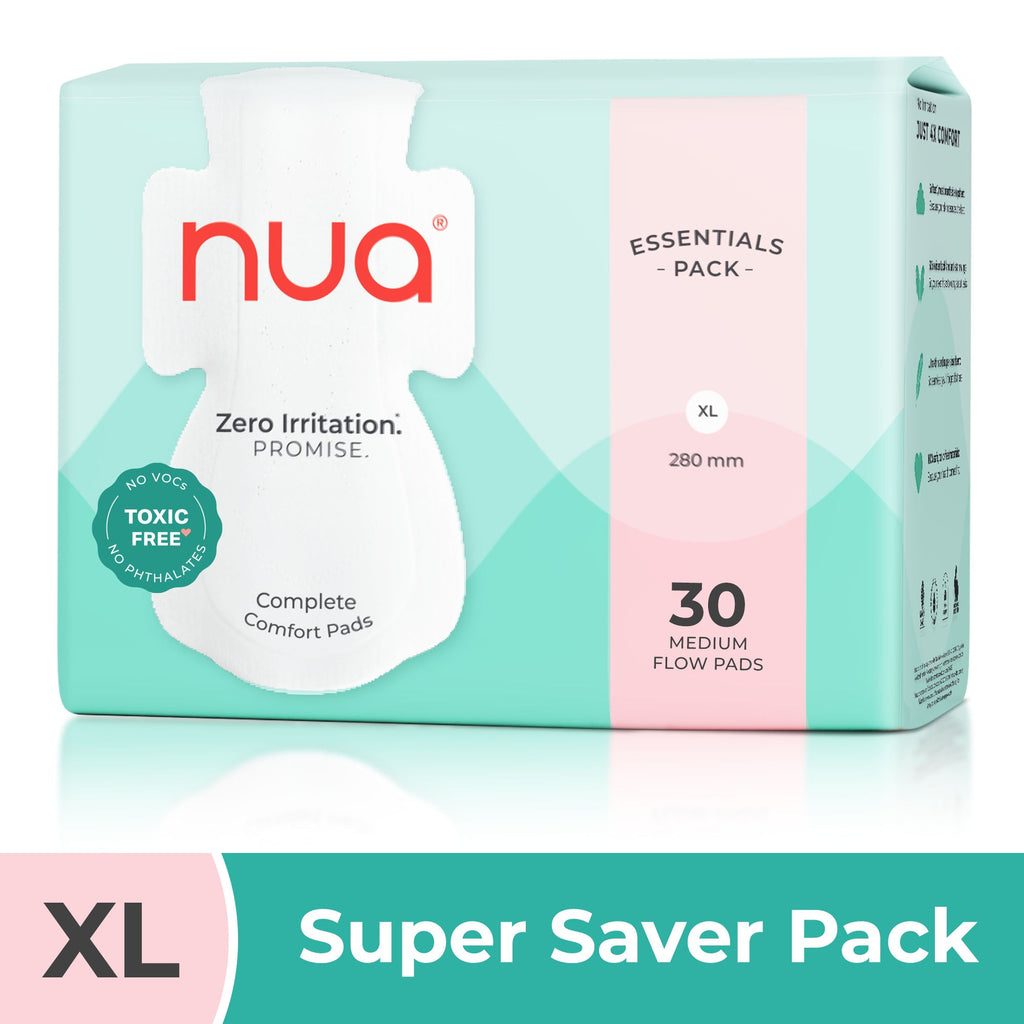 Nua Complete Comfort Pads Zero Irritation Promise Essentials Pack Super Saver 4x Comfort 100% Toxic