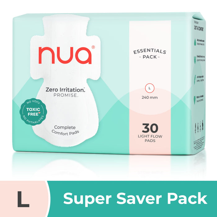Nua Complete Comfort Pads Zero Irritation Promise Essentials Pack Super Saver 4x Comfort 100% Toxic