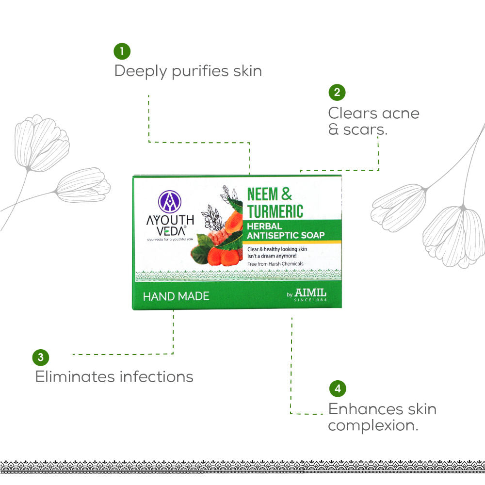 Ayouthveda Neem & Turmeric Herbal Antiseptic Soap to Deep Clean & Reduce Acne for Clear Skin