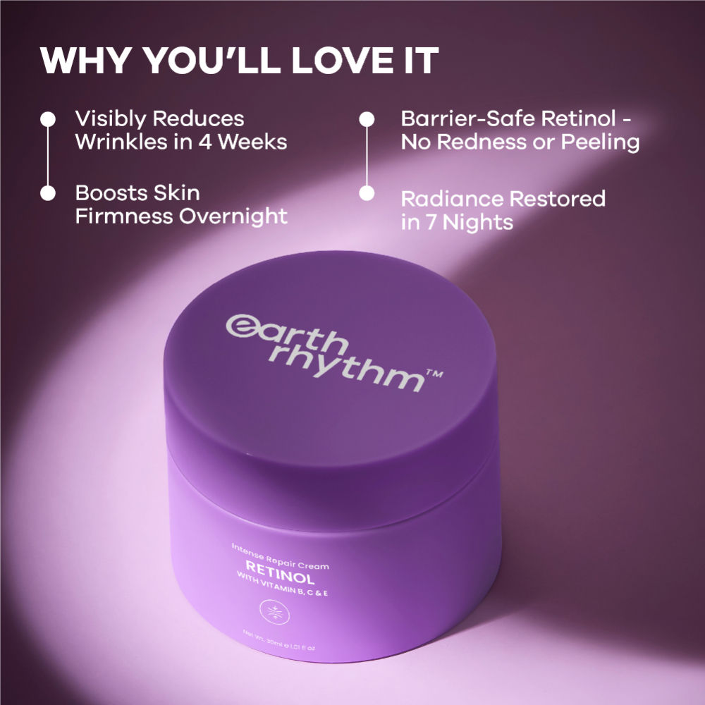 Earth Rhythm Retinol Intense Repair Night Cream, Firms Skin and Fades Premature Wrinkles