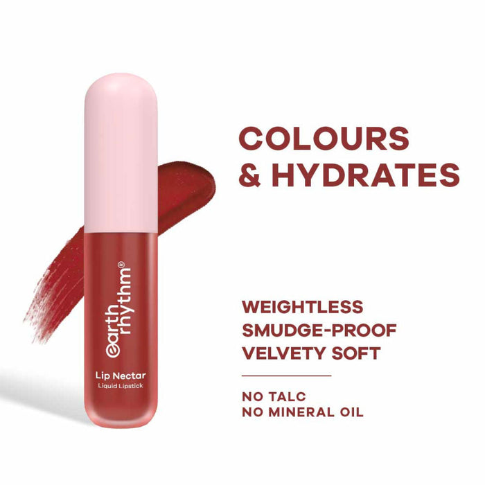 Earth Rhythm Lip Nectar Matte Liquid Lipstick, Weightless, Never Drying, No Mineral Oil
