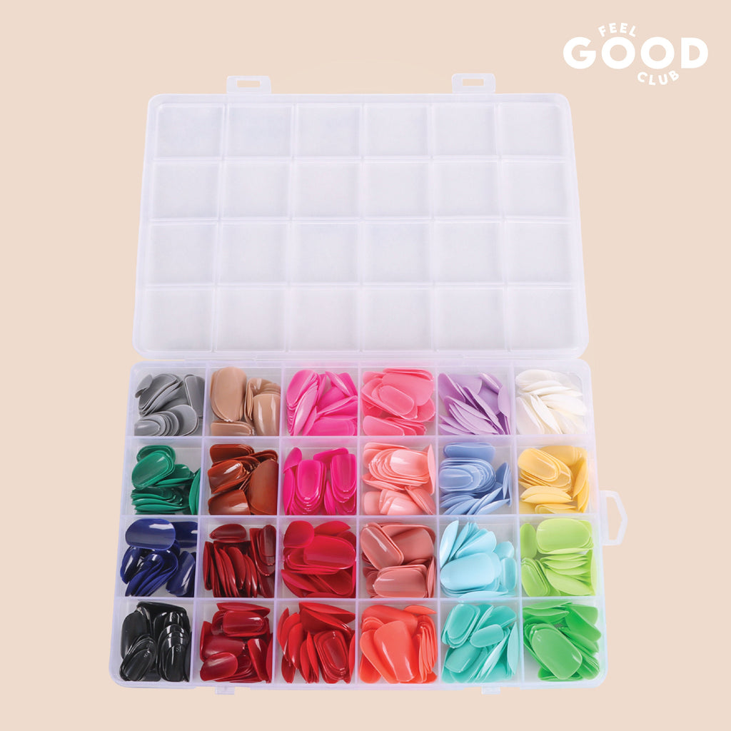 Feel Good Club False Nails - Box Of 576 Pcs Press On/ Fake Nails In 24 Colours (Glue Not Included)