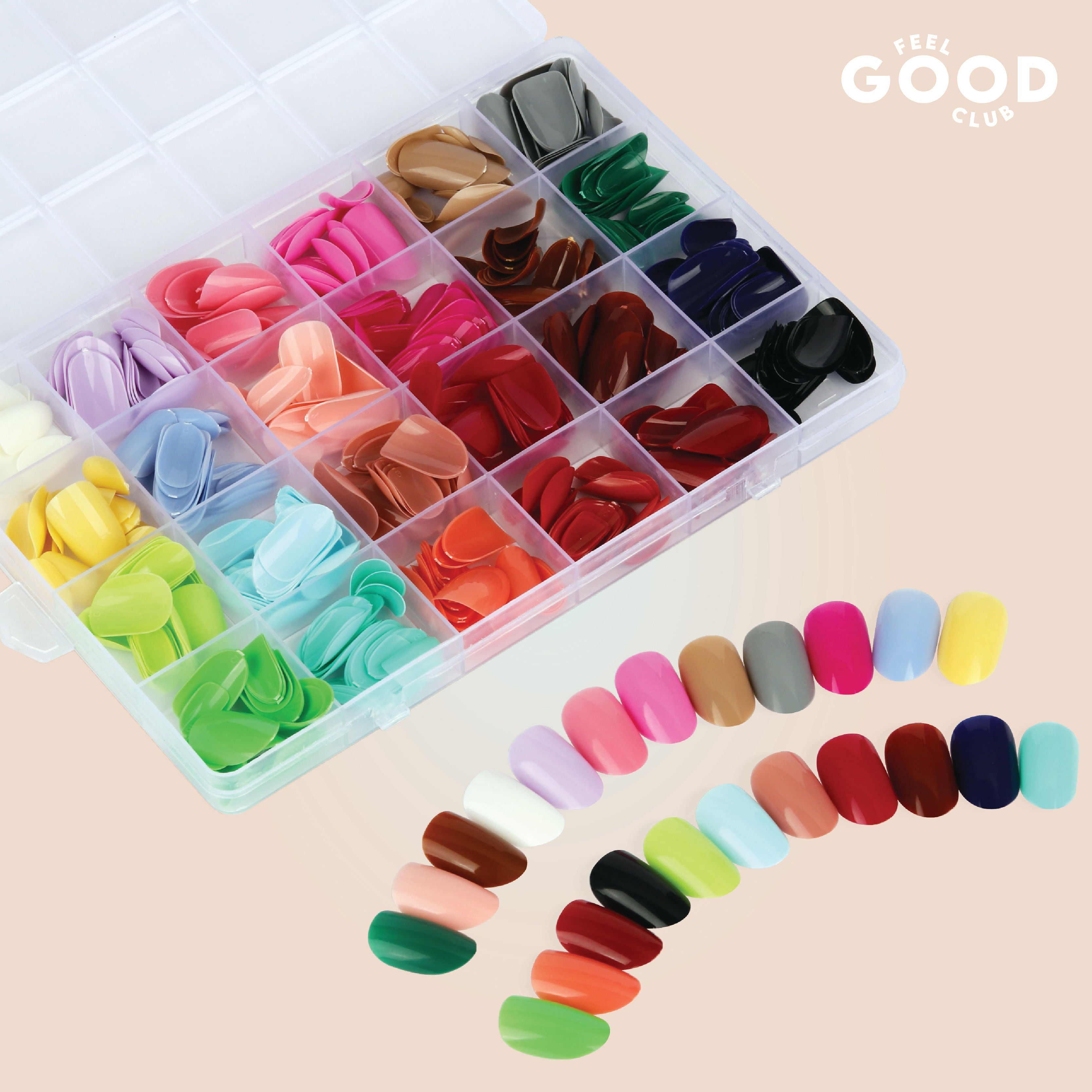 Feel Good Club False Nails - Box Of 576 Pcs Press On/ Fake Nails In 24 Colours (Glue Not Included)