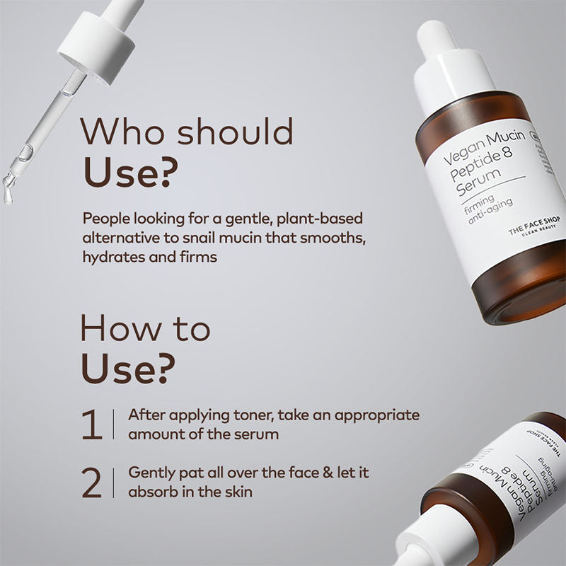 The Face Shop Alltimate Vegan Mucin Peptide 8 Serum - No Snails, Korean, Anti Aging, Hydrating